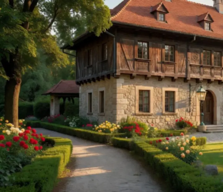 Historický exteriér zrekonstruovaného českého statku v Praze, kde dnes sídlí restaurace Starý Stůl