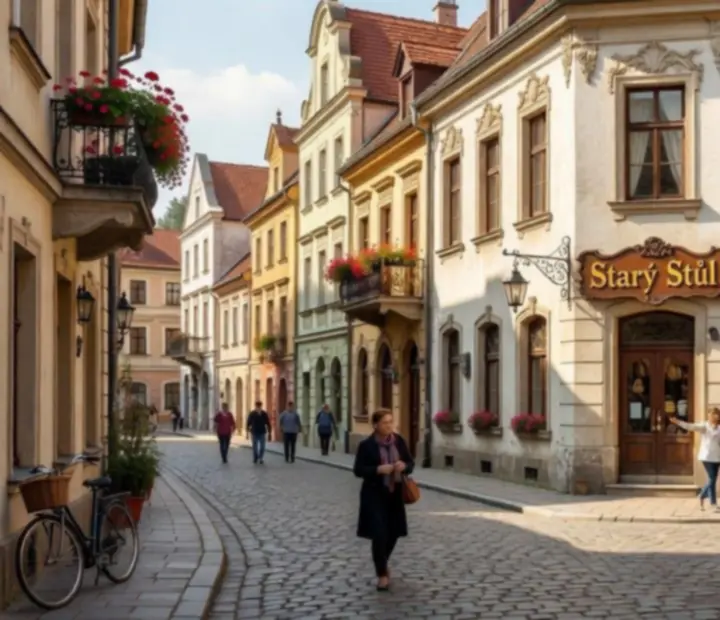 Pohled na klidnou brněnskou ulici s historickými domy u restaurace Starý Stůl
