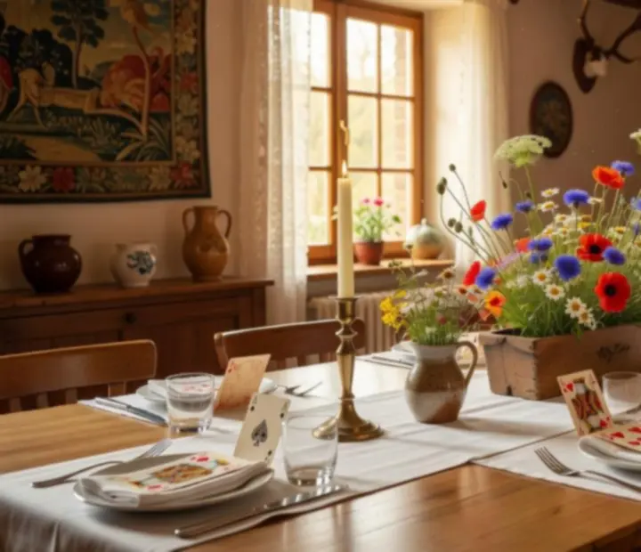 Soukromá oslava v restauraci Starý Stůl s dlouhým prostřeným stolem a svíčkami
