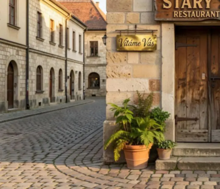 Vstup do restaurace Starý Stůl v historickém domě v Brně
